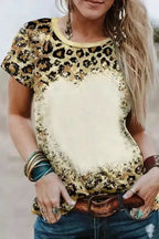 Leopard Bleached O-neck T Shirt - Fashionfitz