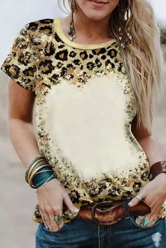 Leopard Bleached O-neck T Shirt - Fashionfitz