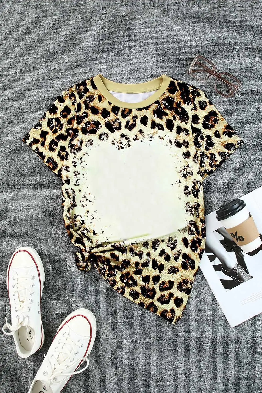 Leopard bleached o-neck t shirt - t-shirts
