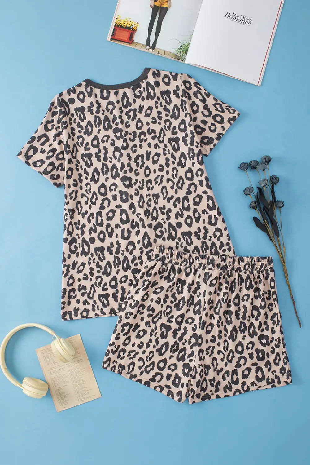 Leopard button tee and shorts set - two piece sets/short sets