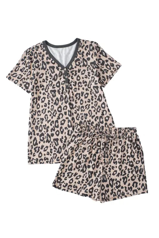 Leopard button tee and shorts set - two piece sets/short sets