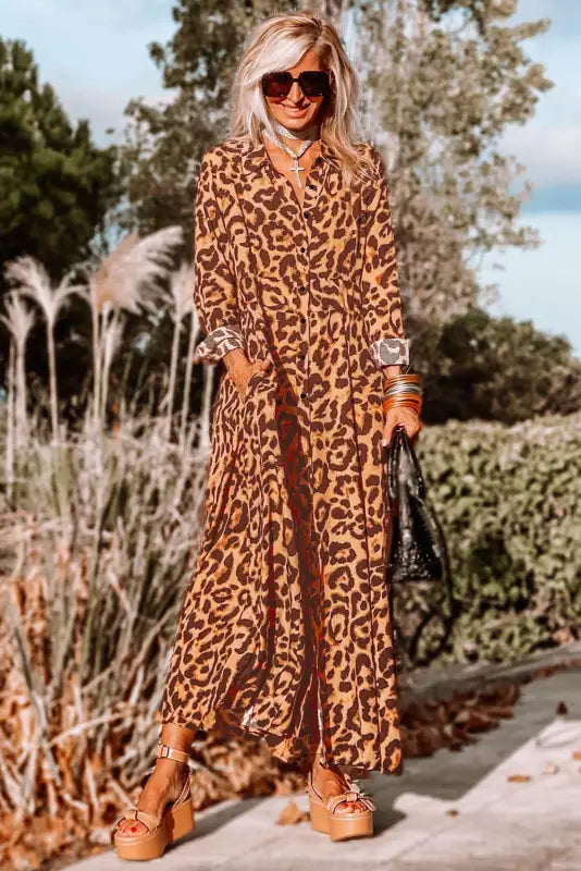 Leopard casual maxi dress - dresses