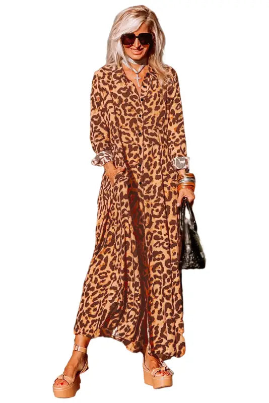 Leopard casual maxi dress - dresses