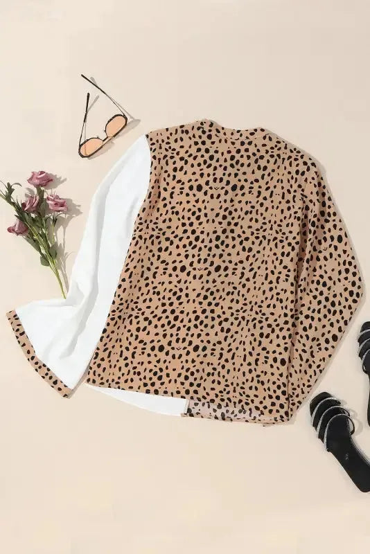Leopard Contrast Casual Blouse - Fashionfitz