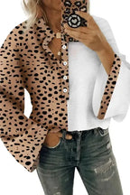 Leopard Contrast Casual Blouse - Fashionfitz