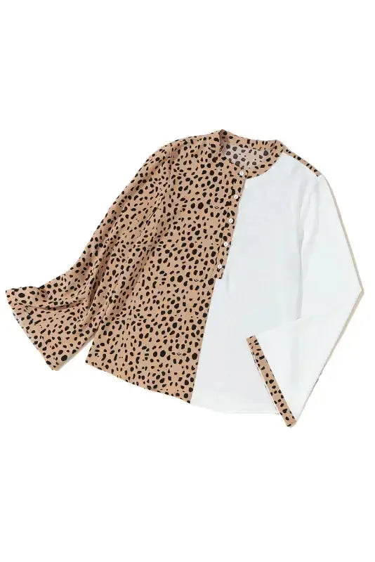 Leopard Contrast Casual Blouse - Fashionfitz