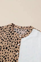 Leopard Contrast Casual Blouse - Fashionfitz