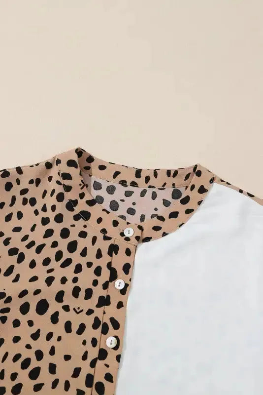 Leopard Contrast Casual Blouse - Fashionfitz