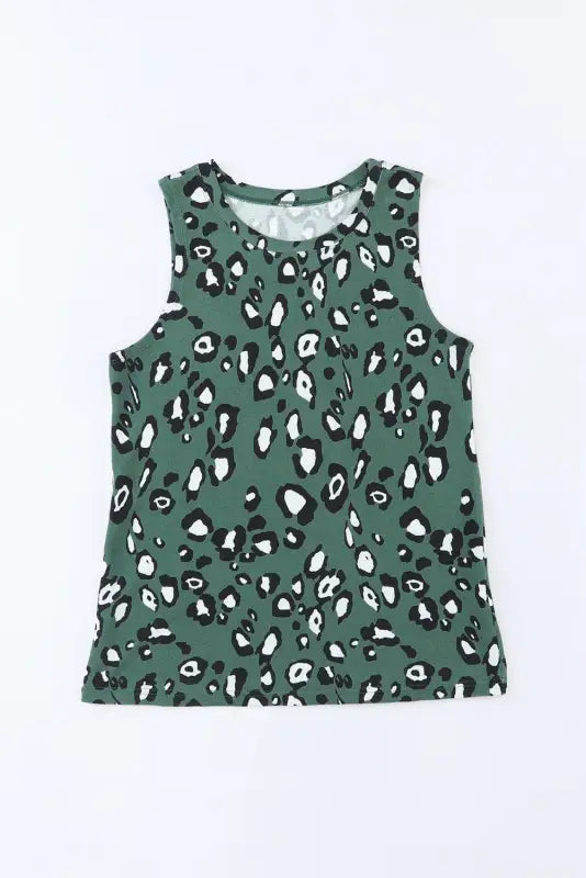 Leopard crew neck tank top - tops