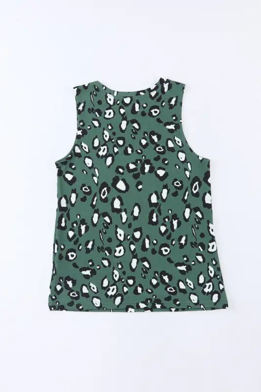 Leopard crew neck tank top - tops