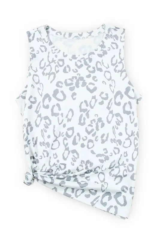 Leopard crew neck tank top - tops