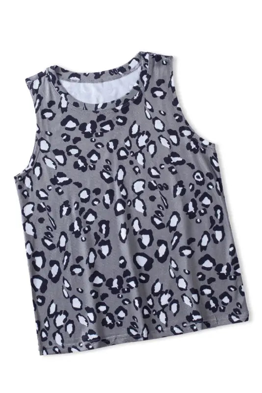 Leopard crew neck tank top - tops