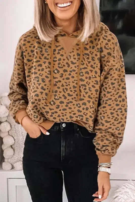 Leopard cropped hoodie - s / 95% polyester + 5% elastane - hoodies