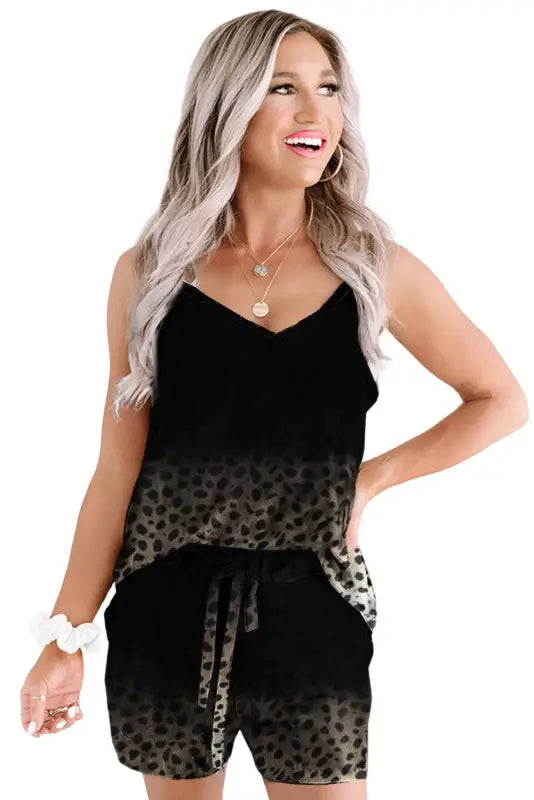 Leopard dotted contrast casual pocket t shirt dress - t-shirt dresses