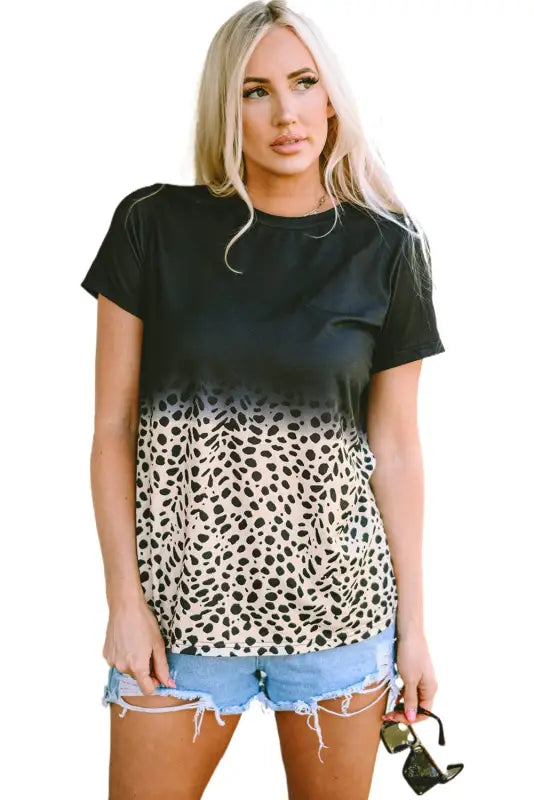 Leopard dotted contrast casual pocket t shirt dress - t-shirt dresses