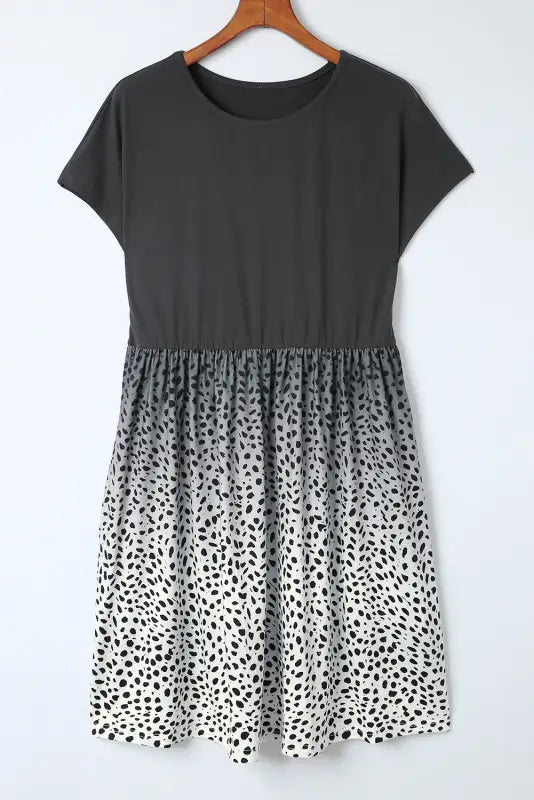 Leopard dotted contrast casual pocket t shirt dress - t-shirt dresses