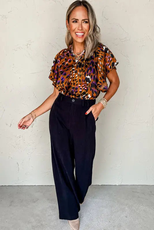 Leopard draped blouse - short sleeve by fashionfitz