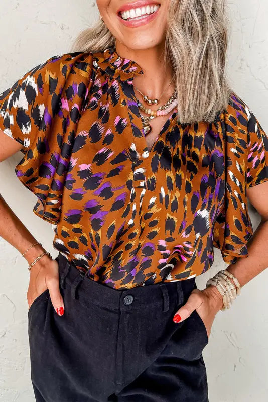 Leopard draped blouse - short sleeve by fashionfitz