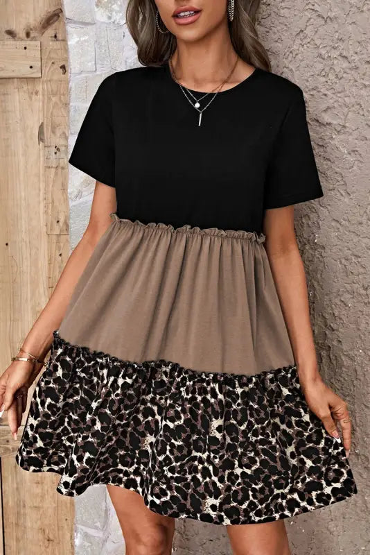 Leopard frill trim t-shirt dress - t shirt dresses