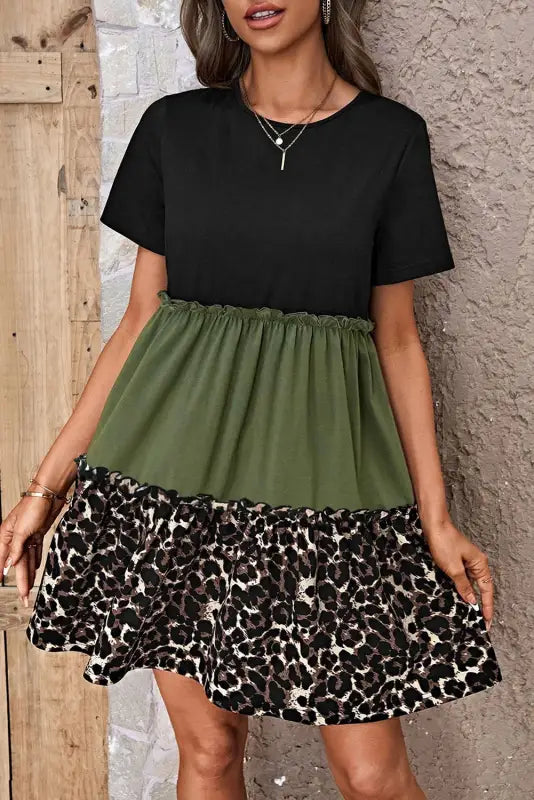 Leopard frill trim t-shirt dress - t shirt dresses