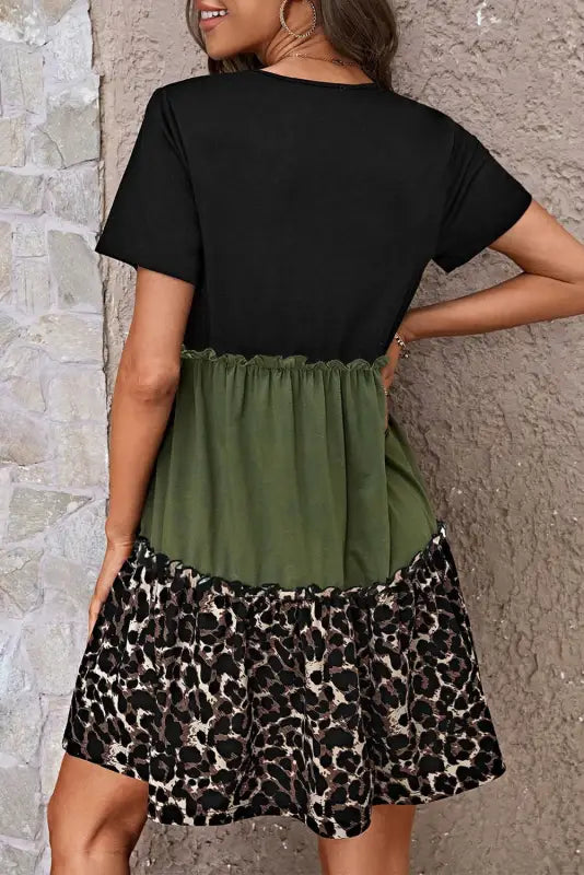 Leopard frill trim t-shirt dress - t shirt dresses