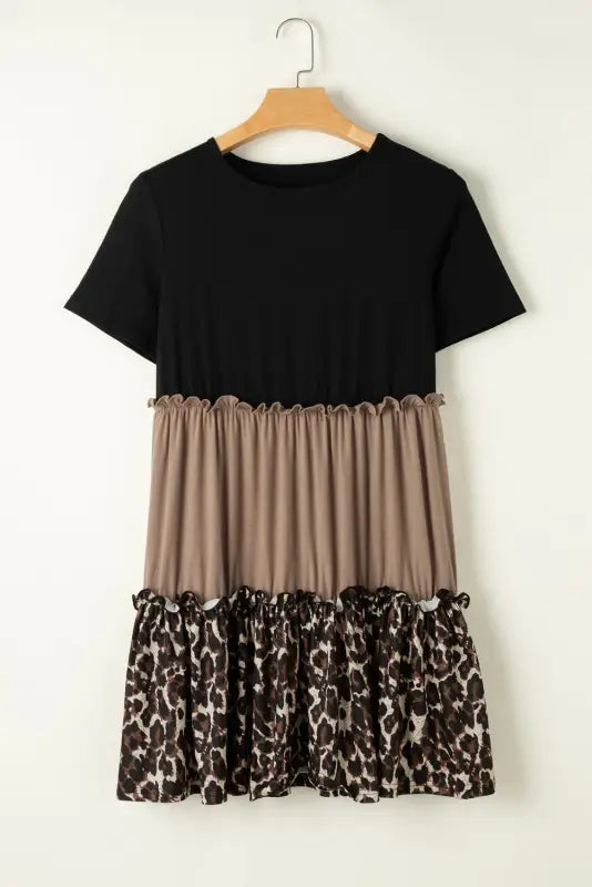 Leopard frill trim t-shirt dress - t shirt dresses