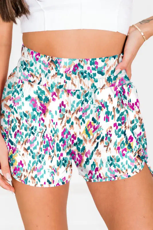 Leopard high waist athletic shorts - light blue / s / 100% polyester - bottoms/casual