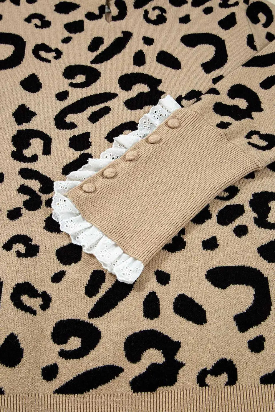 Leopard lace cuff knit sweater | women’s brown pullover