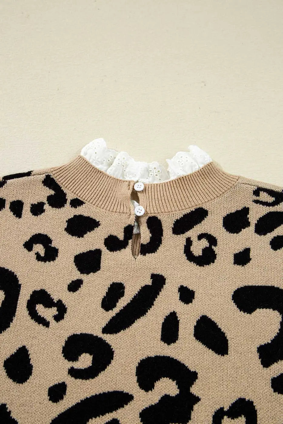 Leopard lace cuff knit sweater | women’s brown pullover