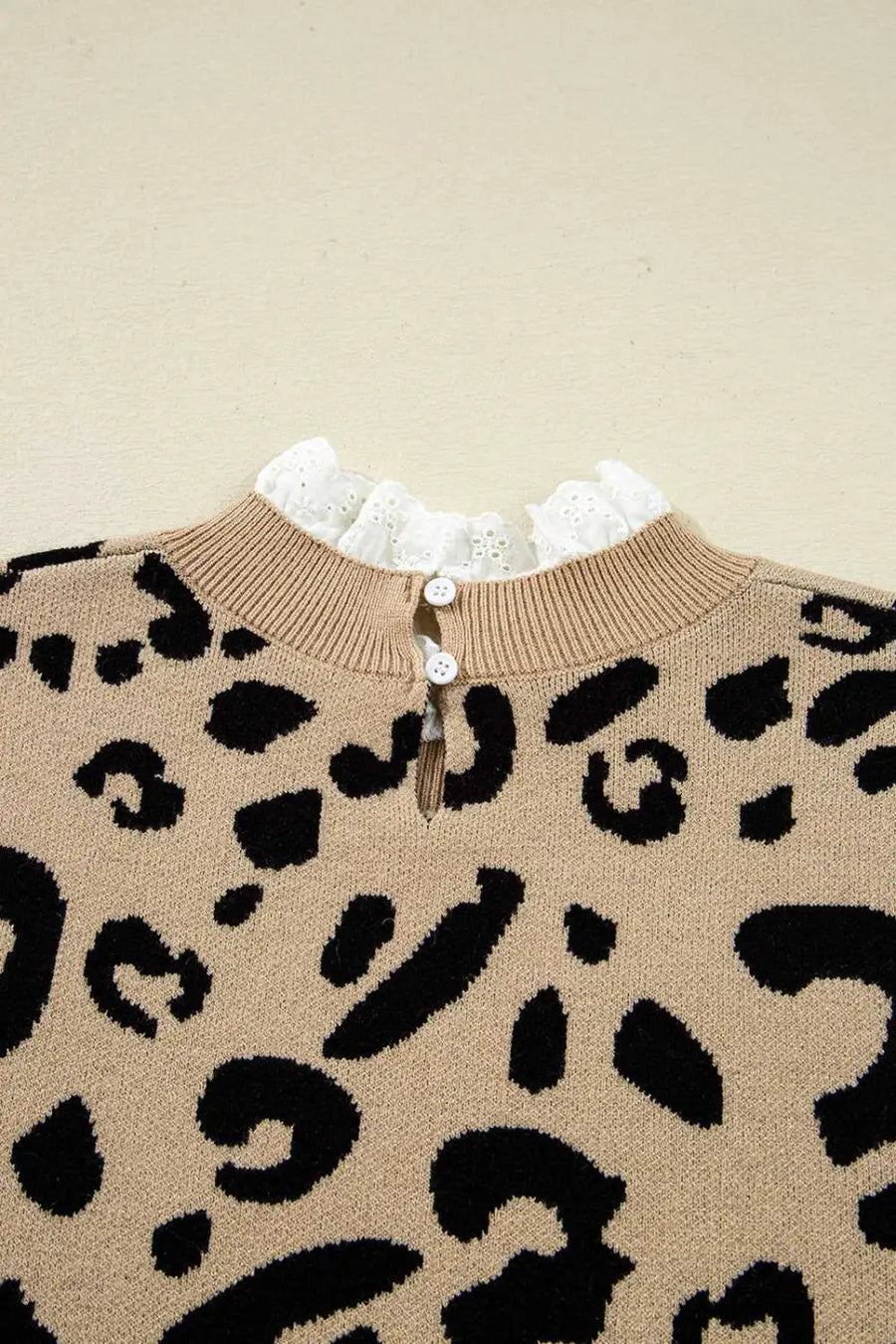 Leopard lace cuff knit sweater | women’s brown pullover