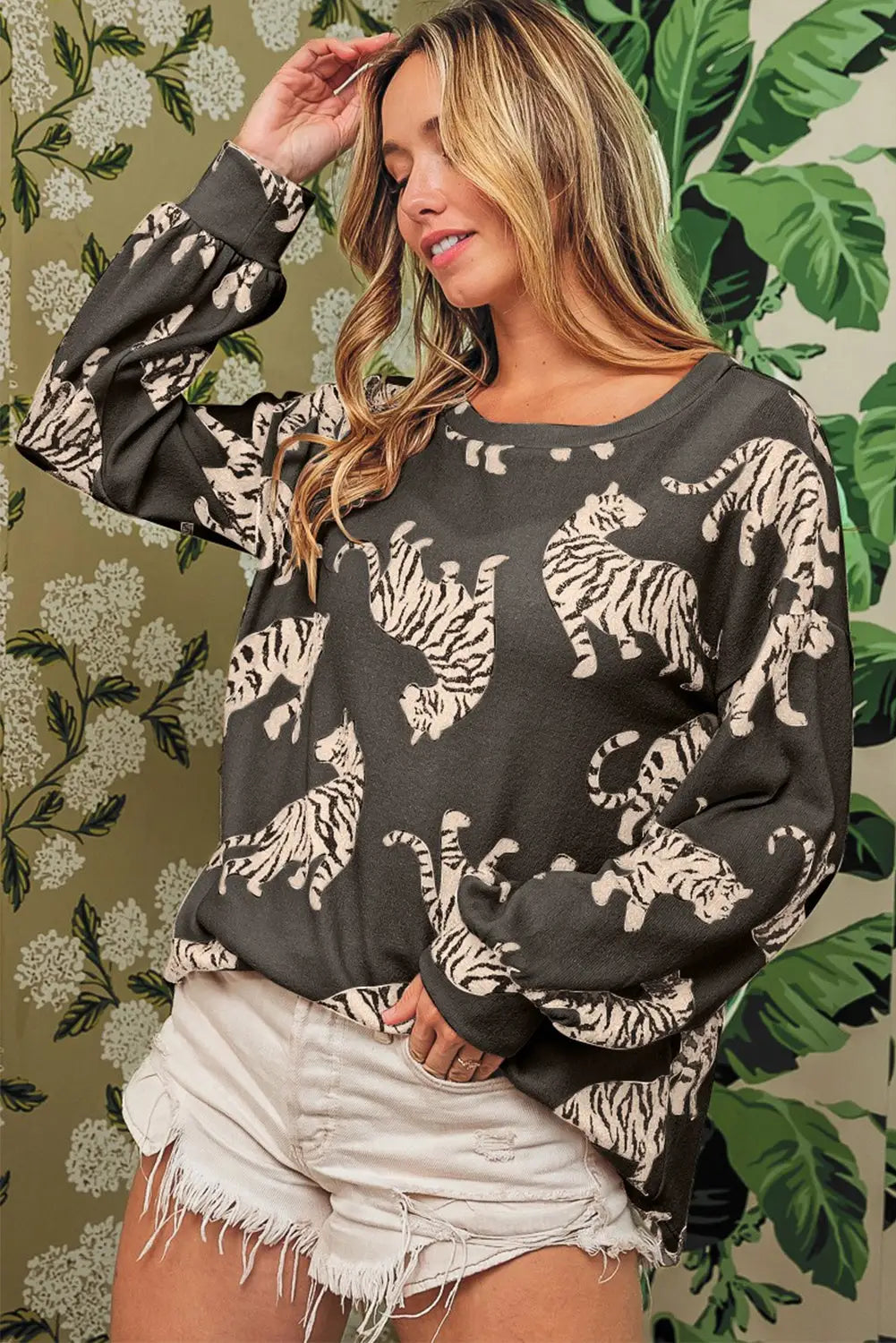 Leopard lively tiger print casual sweatshirt - sweatshirts & hoodies