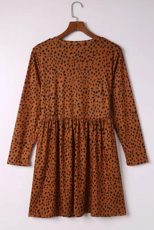 Leopard long sleeve babydoll dress - mini dresses