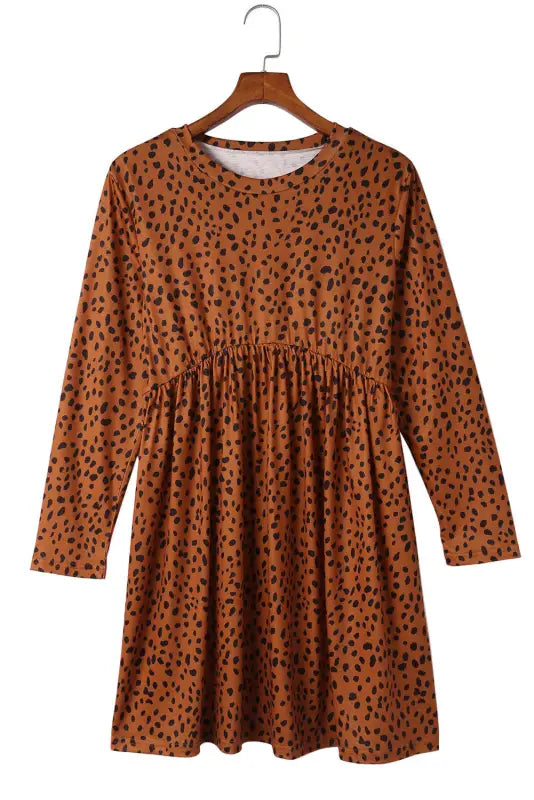 Leopard long sleeve babydoll dress - mini dresses