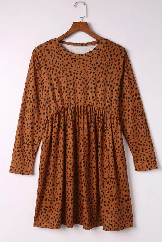 Leopard long sleeve babydoll dress - mini dresses