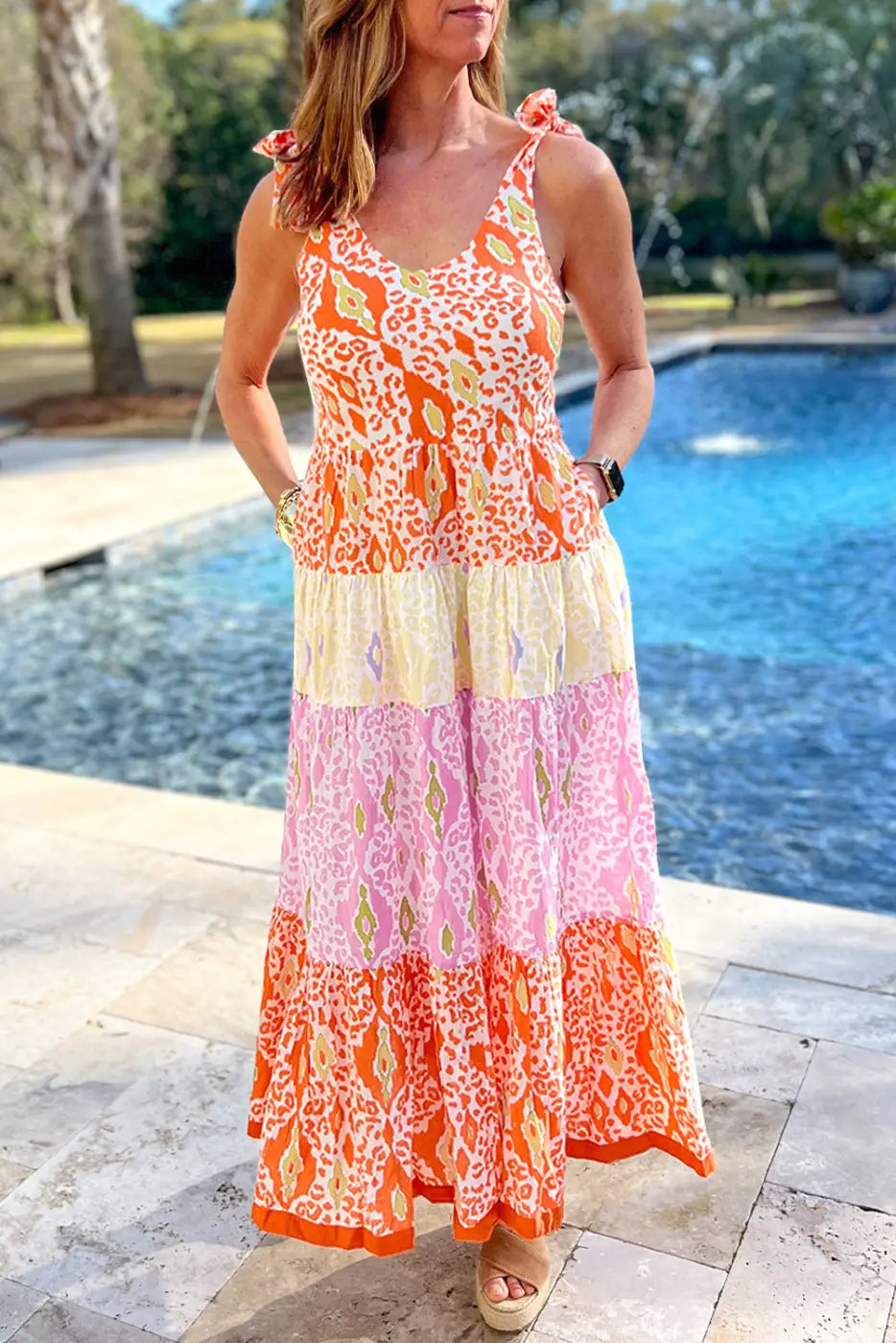 Leopard luxe maxi sundress - orange / s / 100% polyester - dresses