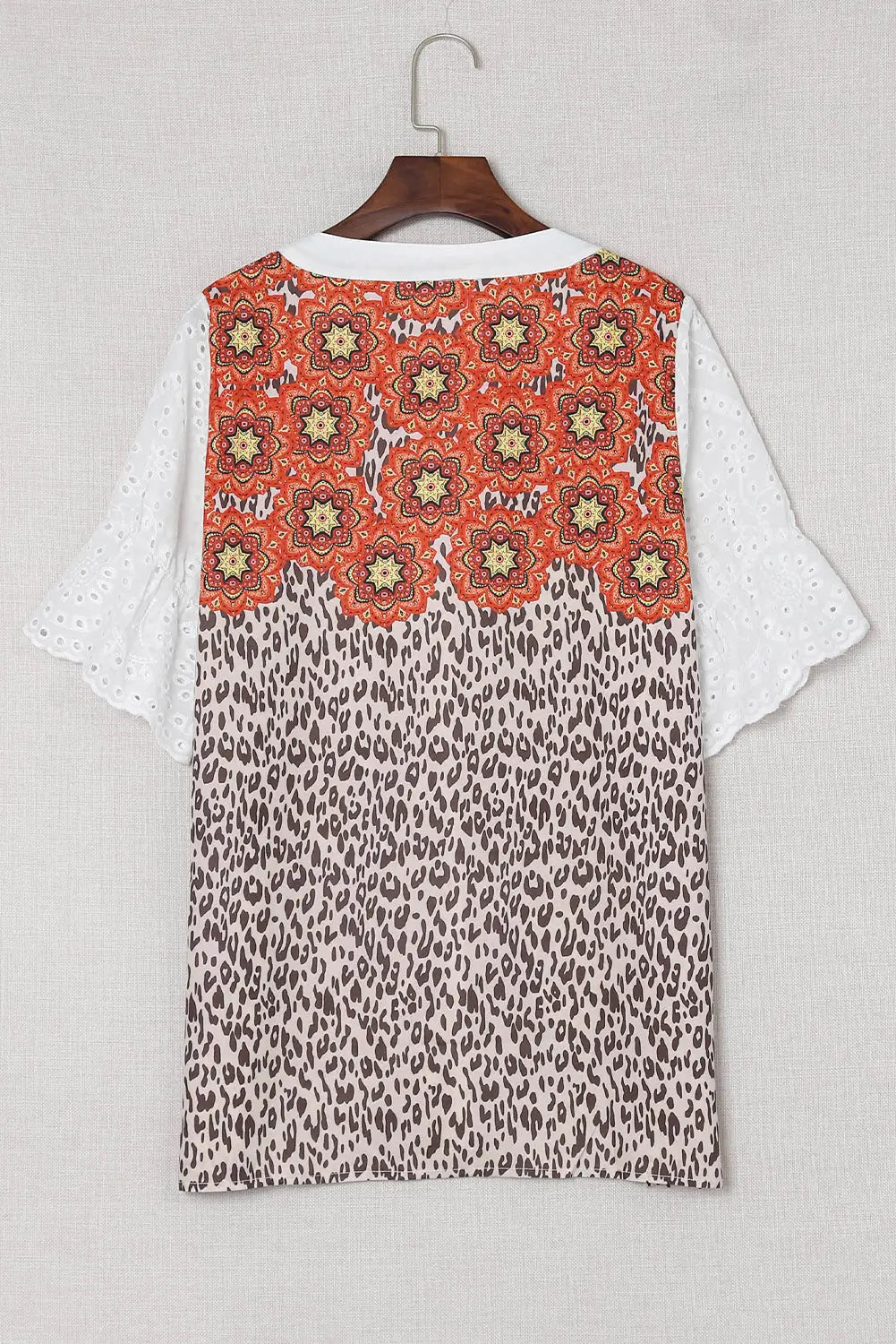 Leopard mandala hollow-out sleeves t-shirt - t-shirts