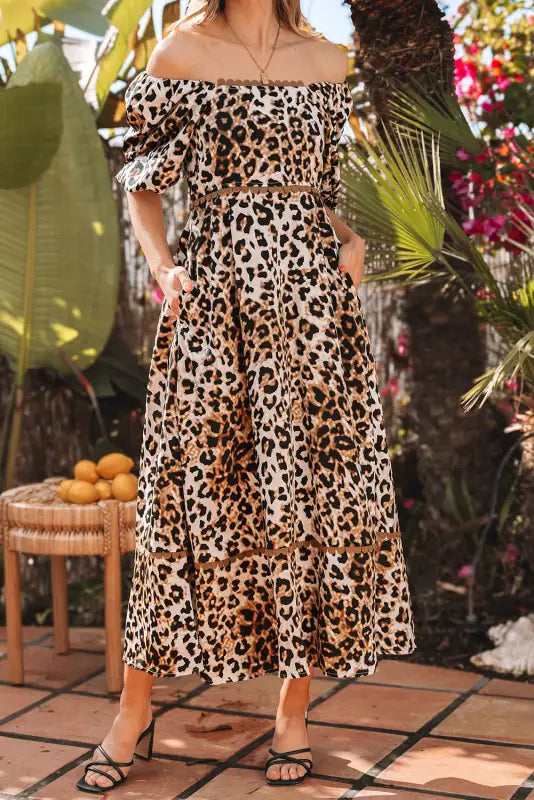 Leopard maxi dress - bubble sleeve square neck | fashionfitz