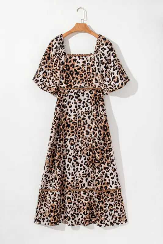 Leopard maxi dress - bubble sleeve square neck | fashionfitz