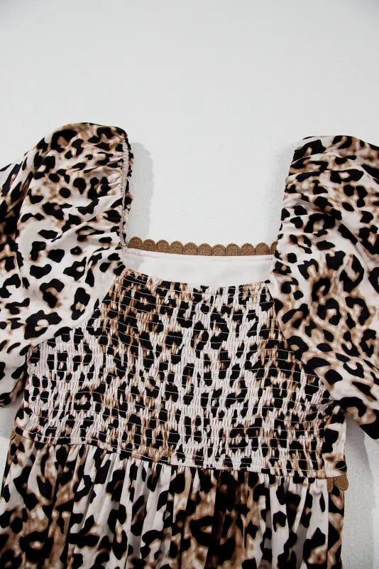 Leopard maxi dress - bubble sleeve square neck | fashionfitz