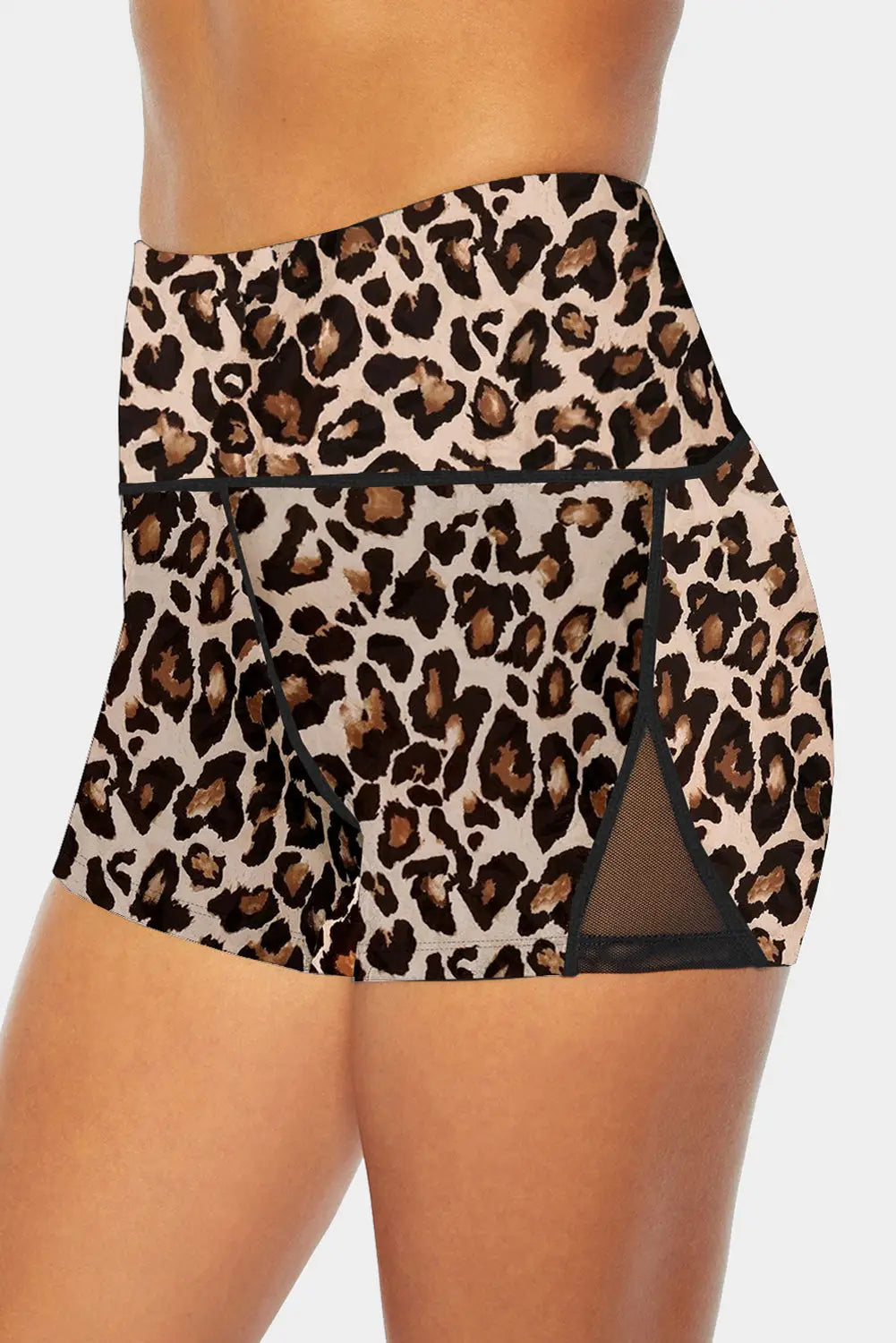 Leopard mesh cutout patchwork swim shorts - s /