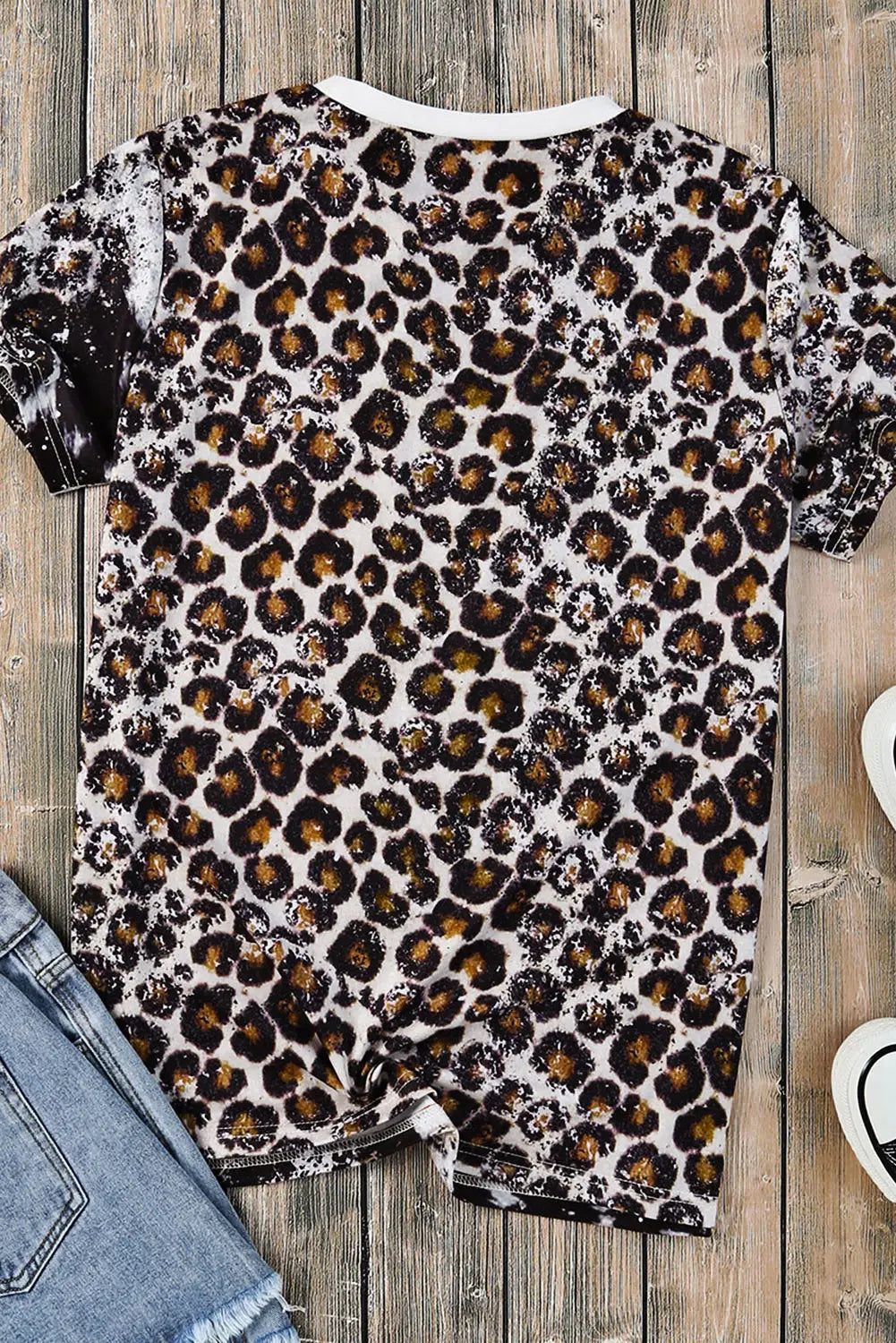 Leopard mix animal print bleached t shirt - t-shirts