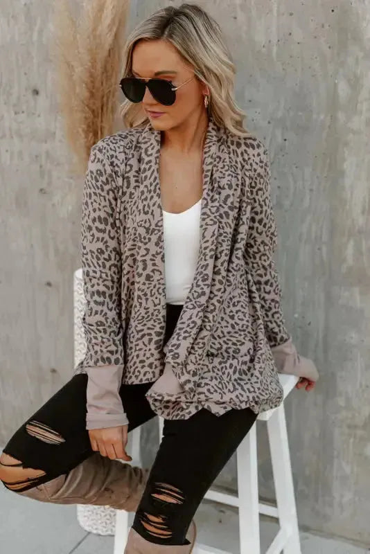 Leopard Open Front Cardigan - Fashionfitz