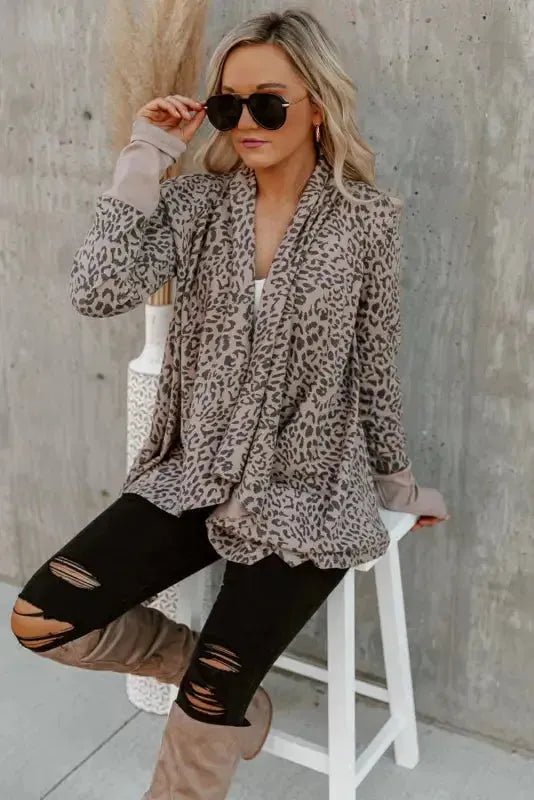 Leopard Open Front Cardigan - Fashionfitz