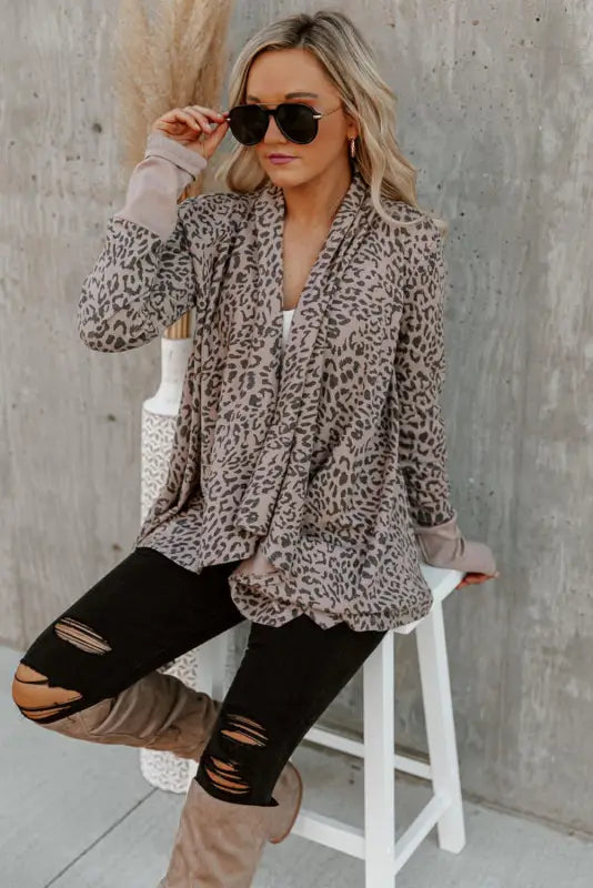 Leopard open front cardigan - cardigans