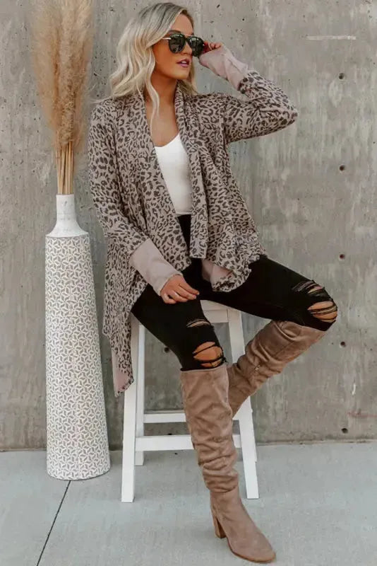 Leopard Open Front Cardigan - Fashionfitz