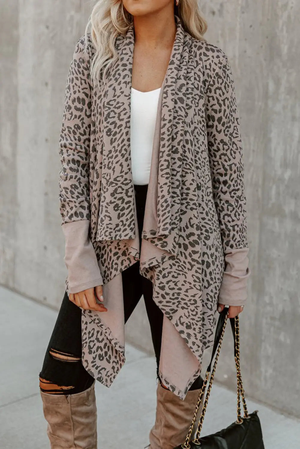 Leopard open front cardigan - s / 95% polyester + 5% elastane - sweaters & cardigans