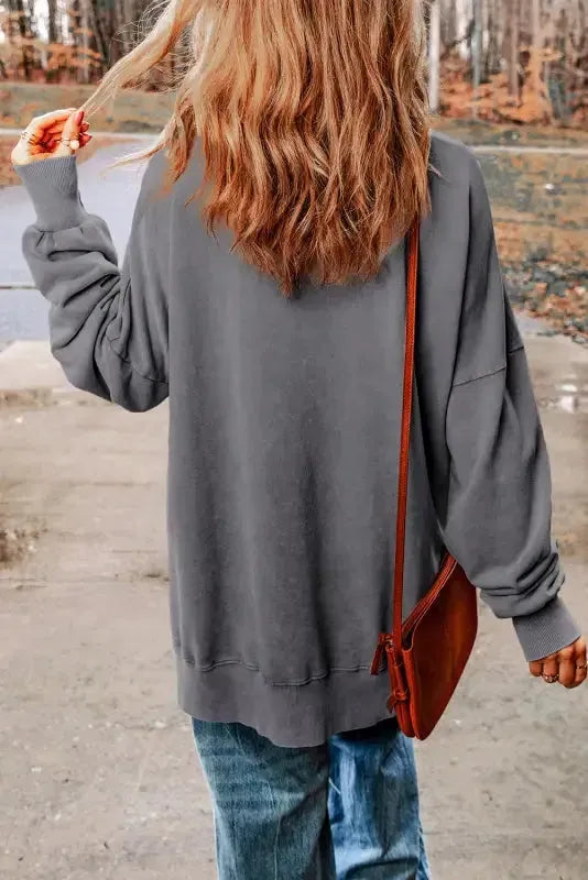 Leopard Patchwork Bishop Sleeve Slit Sweatshirt - Fashionfitz
