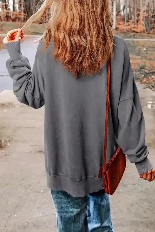 Leopard Patchwork Bishop Sleeve Slit Sweatshirt - Fashionfitz