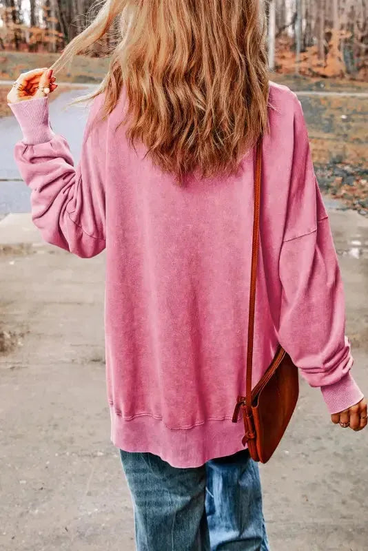 Leopard Patchwork Bishop Sleeve Slit Sweatshirt - Fashionfitz