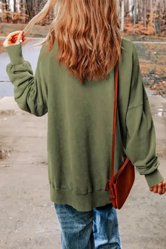Leopard Patchwork Bishop Sleeve Slit Sweatshirt - Fashionfitz